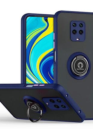 Чохол fiji colorframe для xiaomi redmi note 9 pro матовий бампер з кільцем підставкою dark blue