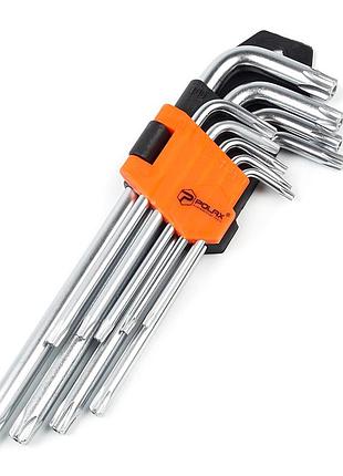 Набор шестигранных torx ключей polax г-образных удлиненных, 9 предметов, т10-т50, cr-v (25-008)