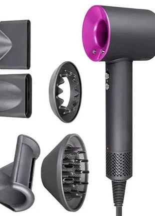 Фен-стайлер для волос 5 насадок 5в1 1600вт super hair dryer fan фуксия