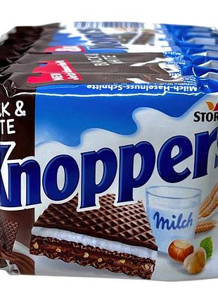 Вафли storck молочные с молочным и ореховым кремом knoppers black & white 8x25 г