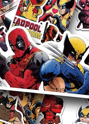 Набір стікерів deadpool and wolverine, вінілові наклейки дедпул і росомаха 50 шт.
