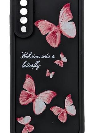 Чехол shock case print для телефона samsung galaxy a50/ a505 бампер силиконовый черный с рисунком бабочки
