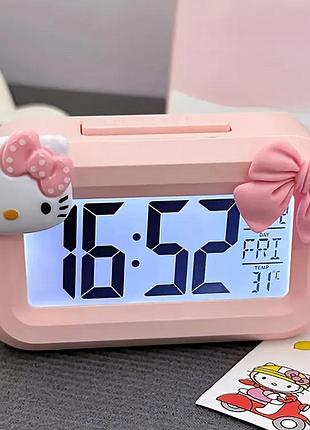 Настольные часы-будильник с термометром и подсветкой hello kitty zl-2108 розовый