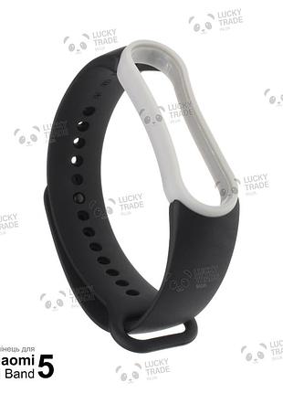 Ремешок xiaomi mi band 5 силиконовый двухцветный браслет с рамкой miband черный / серый 1011p