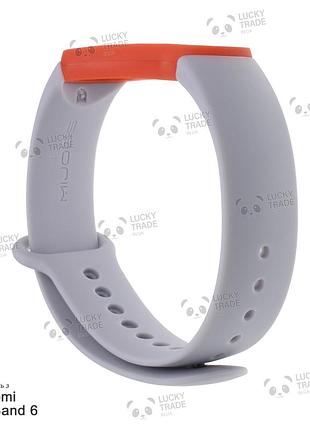 Ремешок xiaomi mi band 6 силиконовый двухцветный браслет с рамкой miband серый / оранжевый 101101p