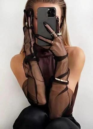 Черные прозрачные перчатки сетка длинные эстетика y2k gothic pinterest