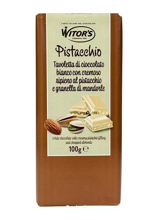 Шоколад witor's білий із фісташковою кремовою начинкою та мигдальною крихтою e pistacchio, 100 г