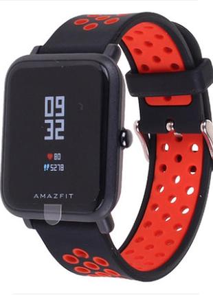 Силиконовый ремешок sport для xiaomi amazfit bip / lite / 20 мм черный / красный 1895p