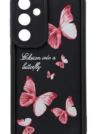 Чехол shock case print для телефона samsung galaxy a55 5g/ a556 бампер силиконовый черный с рисунком бабочки