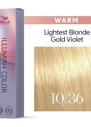 Фарба для волосся wella illumina color 10/36 яскравий блонд золотисто-фіолетовий