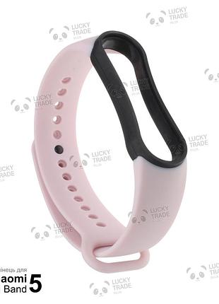 Ремешок xiaomi mi band 5 силиконовый двухцветный браслет с рамкой miband светло-розовый / черный 1011p