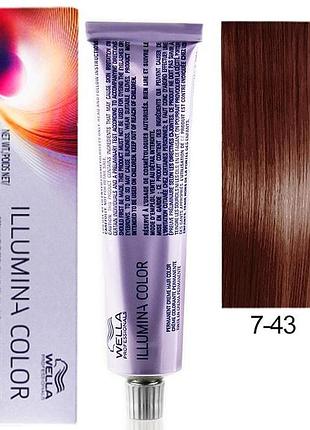 Фарба для волосся wella illumina color 7/43 блонд червоно-золотистий