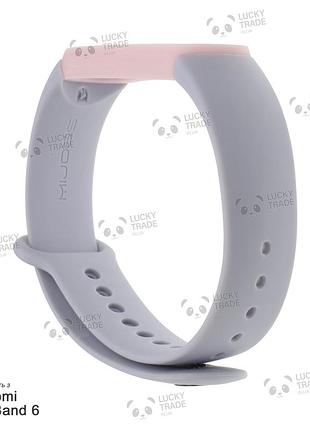 Ремешок xiaomi mi band 6 силиконовый двухцветный браслет с рамкой miband серый / розовый 101101p