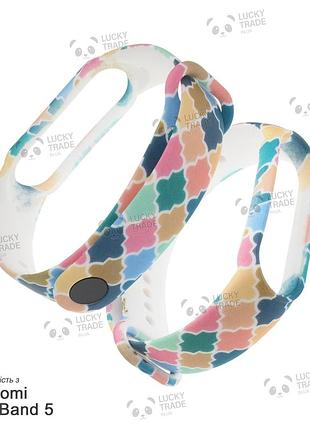 Ремешок xiaomi mi band 5 с рисунком принтом силиконовый браслет мозаика - белый 1021p