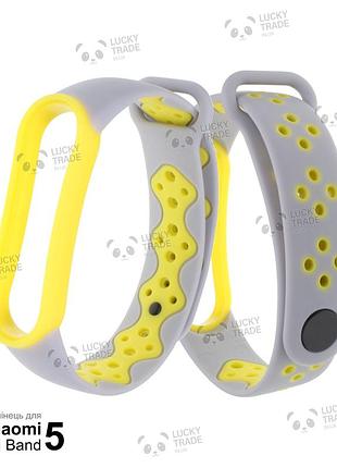 Ремінець xiaomi mi band 5 mijobs sport силіконовий двоколірний браслет з рамкою сірий / жовтий 2352p