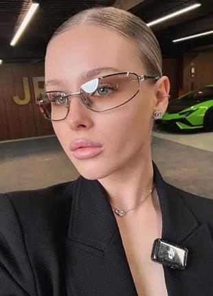 Очки y2k узкие металлические прозрачные имиджевые