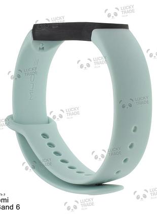 Ремінець xiaomi mi band 6 силіконовий двоколірний браслет з рамкою miband м'ятно-сірий / чорний 101101p