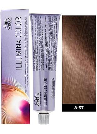 Фарба для волосся wella illumina color 8/37 світлий блонд золотисто-коричневий