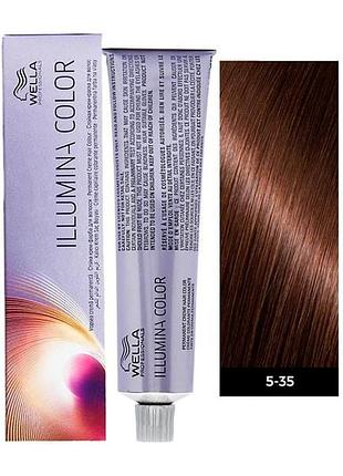 Фарба для волосся wella illumina color 5/35 світло-коричневий золотисто-магагоновий