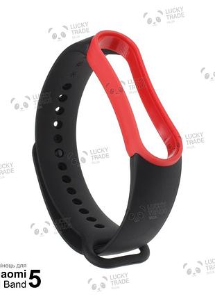 Ремінець xiaomi mi band 5 силіконовий двоколірний браслет з рамкою miband чорний / червоний 1011p