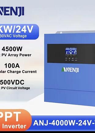 Гібридний сонячний інвертор anenji 4.2 квт 24 в (wi-fi, mppt 100 а)