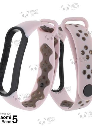 Ремінець xiaomi mi band 5 mijobs sport силіконовий двоколірний браслет з рамкою світло-рожевий / чорний 2352p