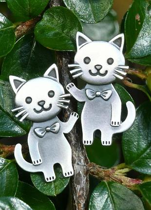 Серьги-подвески серебряные 925° "котики с бабочками"