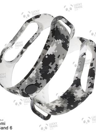 Ремешок xiaomi mi band 6 mijobs с рисунком силиконовый браслет pixel камуфляж - серый / черный 102201p
