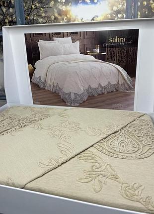 Постельное белье из эко хлопка с кружевом velora home евро размер 200 на 220 см sahra bej