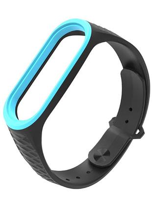Ремешок xiaomi mi band 4 / 3 mijobs силиконовый рифленый черный / голубой 1907p