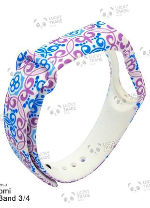 Ремешок xiaomi mi band 4 / 3 с рисунком силиконовый браслет miband гиацинт - белый 1027p