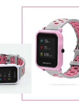 Силиконовый ремешок mijobs sport для xiaomi amazfit bip / lite / 20 мм серый / розовый 1626p