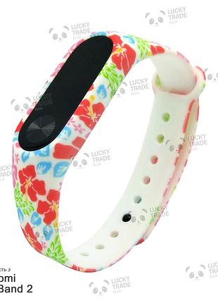 Ремешок xiaomi mi band 2 с рисунком силиконовый браслет miband красные и розовые цветы - белый 1605p