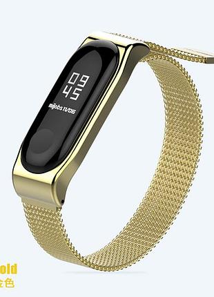 Ремешок xiaomi mi band 4 / 3 mijobs milanese se миланская петля на магните металлический золотой 1700p