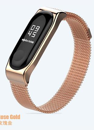 Ремешок xiaomi mi band 4 / 3 mijobs milanese se миланская петля на магните металл золотой / розовый 1700p