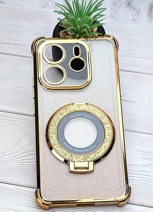 Чехол luxury case для xiaomi redmi note 14 4g global (код модели 24117rn76g / 24117rn76o) бампер золотой с кольцом подставкой