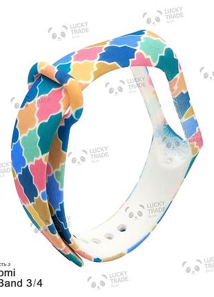 Ремешок xiaomi mi band 4 / 3 с рисунком силиконовый браслет miband мозаика - белый 1027p