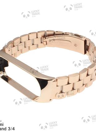 Ремешок xiaomi mi band 4 / 3 metal three beads металлический крупное звено золотой / розовый 2242p