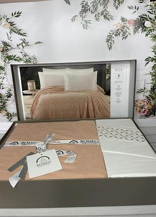 Муслиновый комплект постельного белья с покрывалом romeo home евро размер персиковый