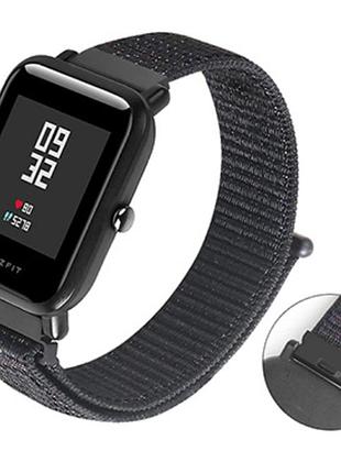 Нейлоновый тканевый ремешок sikai nylon для xiaomi amazfit bip / lite / 20 мм на липучке черный 1577p