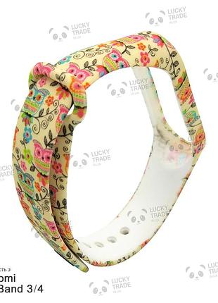 Ремешок xiaomi mi band 4 / 3 с рисунком силиконовый браслет miband сова - белый 1027p