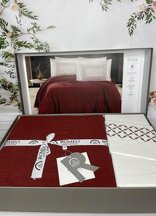 Муслиновый комплект постельного белья с покрывалом romeo home евро размер бордовый
