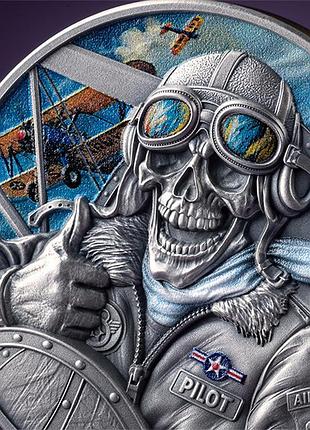 Серебряная монета пилот memento mori 1 унция со старинной обработкой 5 седі республика гана 2026
