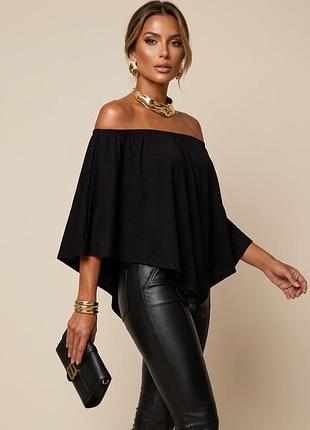 Черная женская блуза с открытыми плечами love pink lily luxury, размер m/l