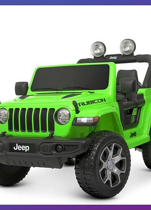 Дитячий електромобіль на акумуляторі jeep rubicon m4176 з пультом радіокерування для дітей 3-8 років зелений