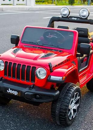 Дитячий електромобіль на акумуляторі jeep rubicon m 4176 з пультом радіокерування для дітей 3-8 років червоний