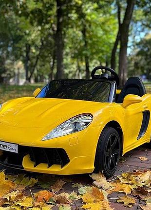 Дитячий електромобіль на акумуляторі porsche m 4055 для дітей 3-8 років жовтий
