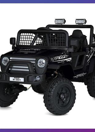Детский электромобиль на аккумуляторе джип jeep rubicon m 5991 с пультом р/у для детей 3-8 лет черный