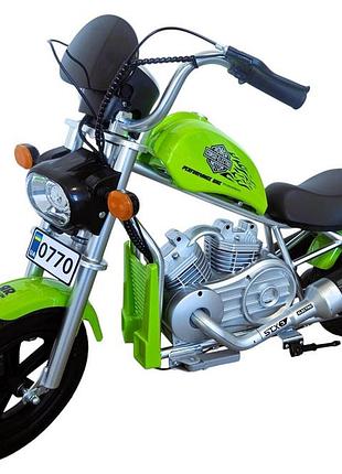 Дитячий електромотоцикл corso h-52194, двоколісний, bluetooth, звук двигуна, акумулятор 24 в, салатовий