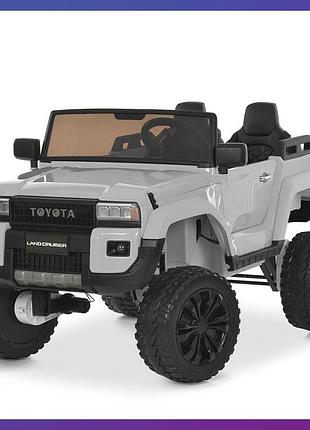 Дитячий електромобіль двомісний джип toyota land cruiser з пультом радіокерування для дітей 3-8 років сірий